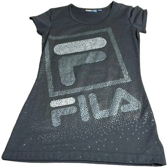 Y2K  vintage FILA  XS  fitted t shirt , NWT ,Black,beaded logo,large print - Picture 1 of 11